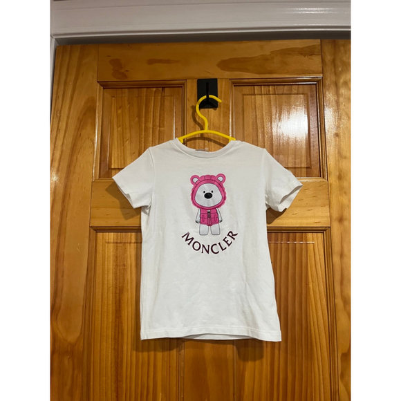 Moncler Kids T-Shirt 3A Toddler White Pink Bear Graphic Logo Patch Designer - Picture 1 of 7